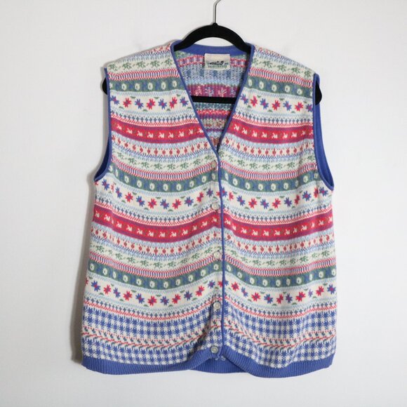 Vintage Northern Reflection Fair Isle Sweater Vest XL Cottagecore Grandma Cotton - Picture 1 of 6